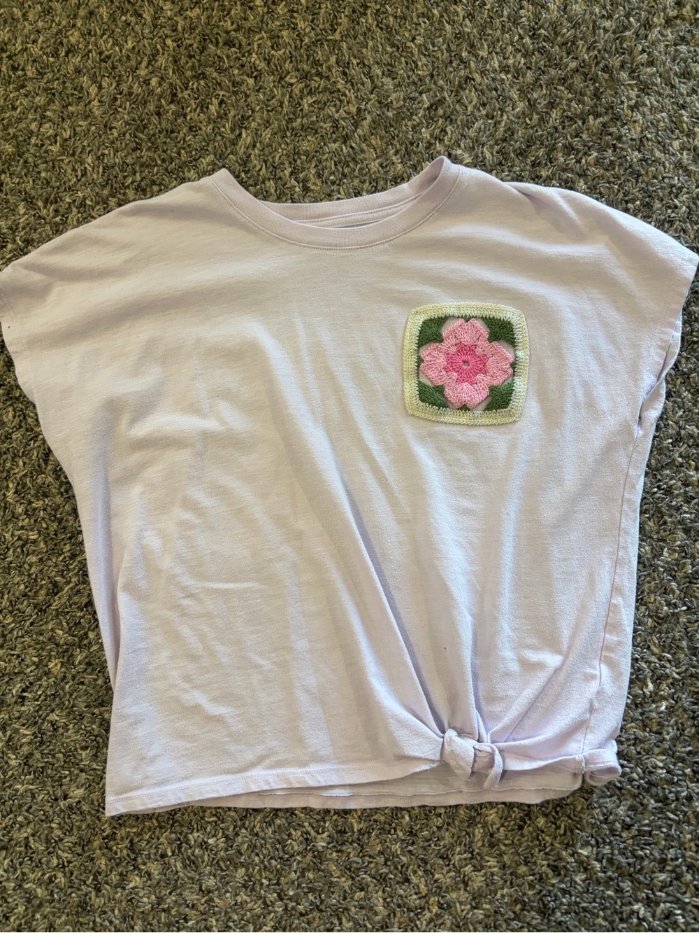 SO Lavender Short Sleeve Tee with Pink Flower Patch